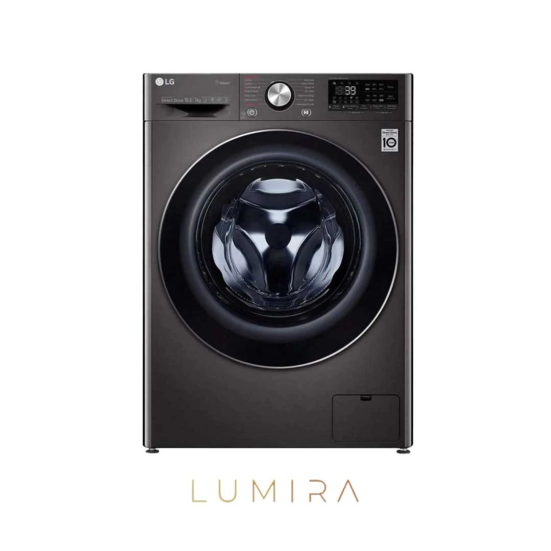 LG-V9-Dark-Silver-Washing-Machine-LumiraHouse.webp ماشین لباسشویی الجی مدل V9 رنگ دودی متالیک با ظرفیت 10.5 کیلوگرم - LumiraHouse